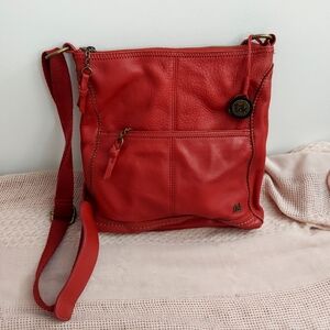 The Sak Womens Red Pebbled Leather Shoulder Hand Bag  Purse Adjustable Strap